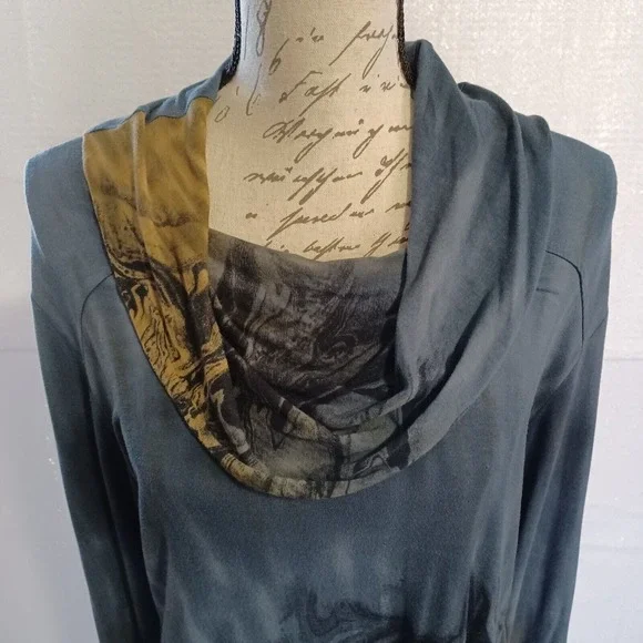 Parsley & Sage Women's Large Cowl Neck Crossover Hem Boho Long Sleeve Knit Tunic - Picture 4 of 10